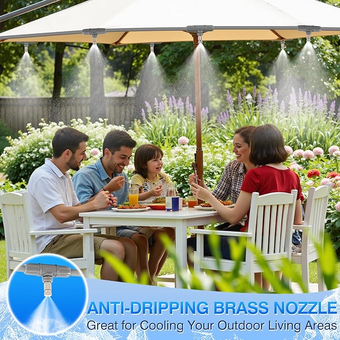 40FT Misters for Outside Patio - 9 Mist Nozzles & 3/4'' Adapter, Water Misters for Cooling Outdoor, Easy to Install, Misting System for Patio, Pool, Garden, Waterpark, Trampoline, Greenhouse