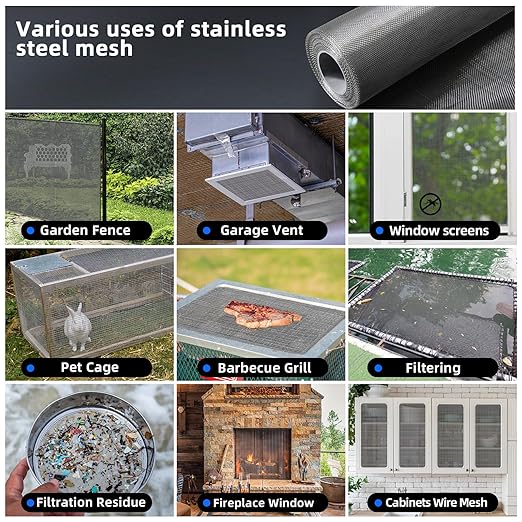 20 Mesh 304 Stainless Steel Mesh Screen, 24''×118''（60cm×300cm） Wire Screen Mesh, Rust Free Woven Wire Mesh, Metal Mesh Screen for Air Vents, Window Screen, Filters, Cage,Garden Covers (Black)