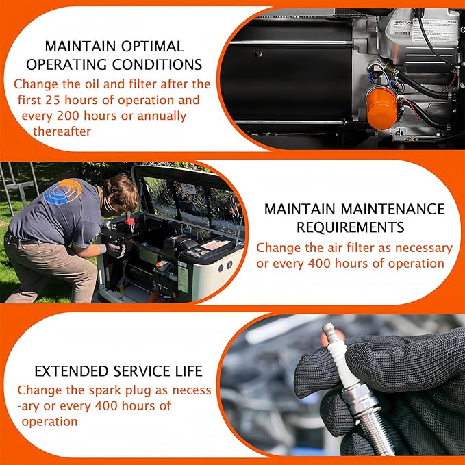 6485 Maintenance Kit for Generac 16-26kW Air Cooled Standby Generators - Compatible with 22kW 24kW Guardian Series, Includes 070185E Oil Filter, 0J8478S Air Filter, RC12YC Spark Plugs