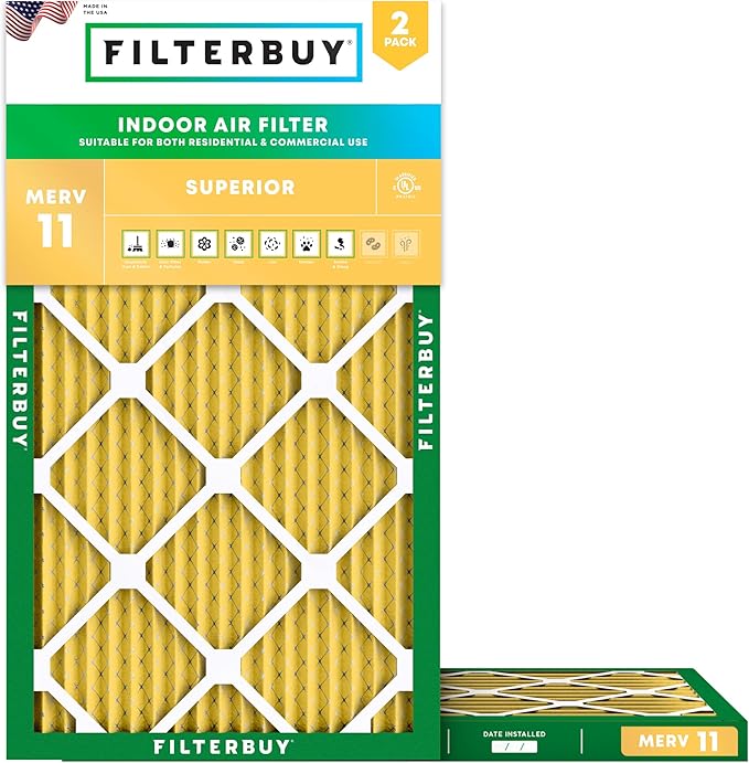 Filterbuy 8x30x1 Air Filter MERV 11 Superior Pet & Allergy Defense (2-Pack), Electrostatic Pleated HVAC AC Furnace Filters Replacement, Made in USA (Actual Size: 7.50 x 29.50 x 0.75)