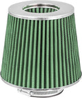 Mortar Aftermarket Auto Air Filter Replacement - Car Enthusiast Class Universal Cold Air Intake Gulps in More Air for More Engine Power & Passionate Induction Sound, 2.75 In, Green