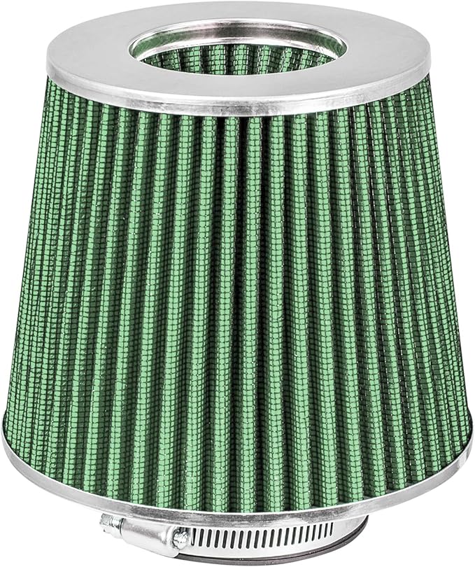 Mortar Aftermarket Auto Air Filter Replacement - Car Enthusiast Class Universal Cold Air Intake Gulps in More Air for More Engine Power & Passionate Induction Sound, 3.5 In, Green