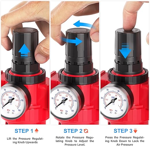 TAILONZ PNEUMATIC 0-150PSI 1/4 Inch NPT Aluminum Alloy Air Filter, Particulate Filter, Coalescing Filter, Desiccant Dryer and Air Regulator (Manual Drainage)