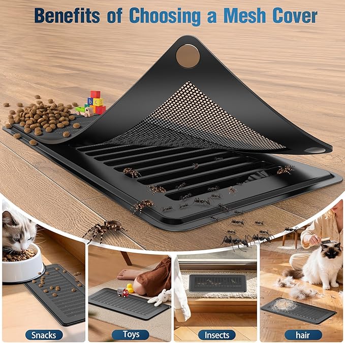 Magnetic Vent Covers with Vent Screen 5.1x13 Inch, Black Mesh Vent Covers for Floor, Wall, Ceiling Air Vents to Block Dust, Pet Hair, Fits Standard HVAC Floor Registers in Home, RV, 3 Pack
