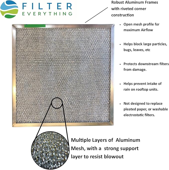 Filter Everything Washable Aluminum Air Filter – 14 x 20 x 1 – Permanent, Reusable HVAC Intake Filter – Heavy-Duty Expanded Aluminum Mesh – Pre-Filter for HEPA or Pleated Filters