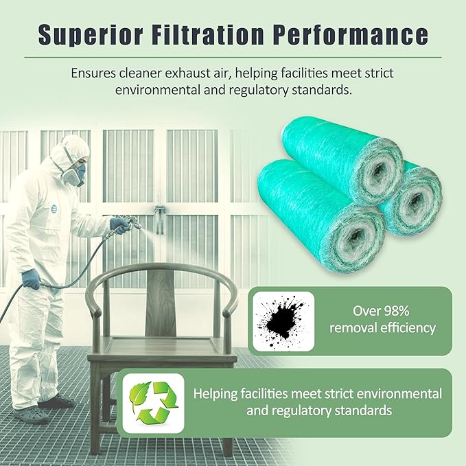 Fiberglass Paint Booth Filter Roll for Spray Booth 15-Gram Green 300ft (40.5" x 300ft)