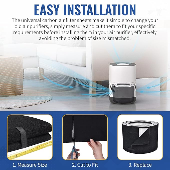 CFS – Pack of 1, Universal Cut to Fit Carbon Pre-Filter Pad Roll for Air Purifiers, Range Hood, Furnace Filters, & Air Conditioner Filters – Fresh Air for Indoor – Charcoal Air Filter Sheet – 12"x12"
