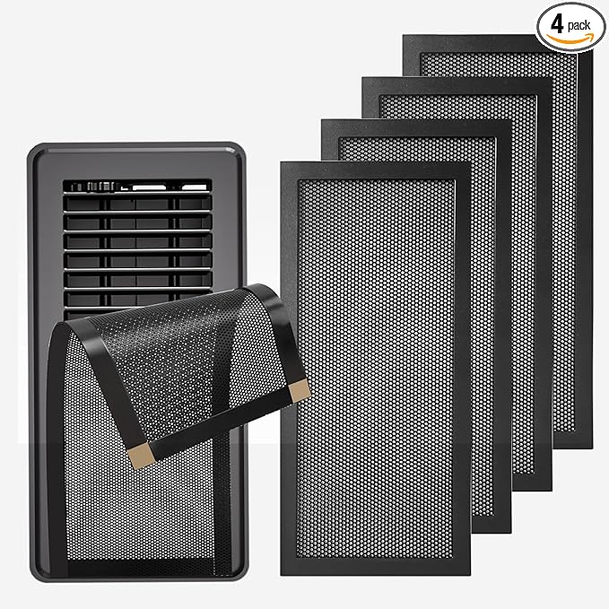 4-Pack 5"x11" Powerful Magnetic Vent Covers - Super Strong Neodymium Magnets, No Slip & No Drill Needed - Secure Fit for Floor/Wall/Ceiling Registers - Durable Air Vent Screen (Black, 5x11)