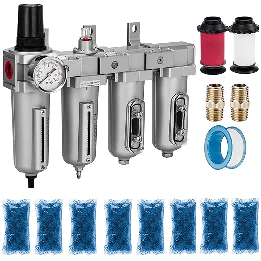 NANPU 3/4" NPT Industrial Grade 4 Stage Air Drying System - Particulate Filter, Coalescing Filter, Double Desiccant Dryers & Air Regulator, Metal Bowl, Auto Drain, for Paint Spray＆ Plasma Cutter