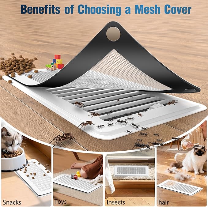 Magnetic Vent Covers with Vent Screen 5.1x13 Inch, White Mesh Vent Covers for Floor, Wall, Ceiling Air Vents to Block Dust, Pet Hair, Fits Standard HVAC Floor Registers in Home, RV, 3 Pack