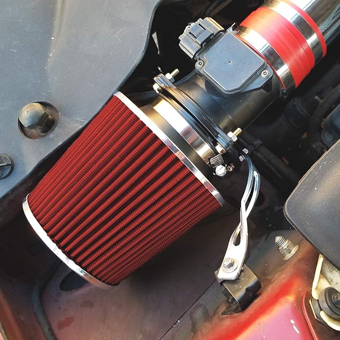 Mortar Aftermarket Auto Air Filter Replacement - Car Enthusiast Class Universal Cold Air Intake Gulps in More Air for More Engine Power & Passionate Induction Sound, 3 In, Red