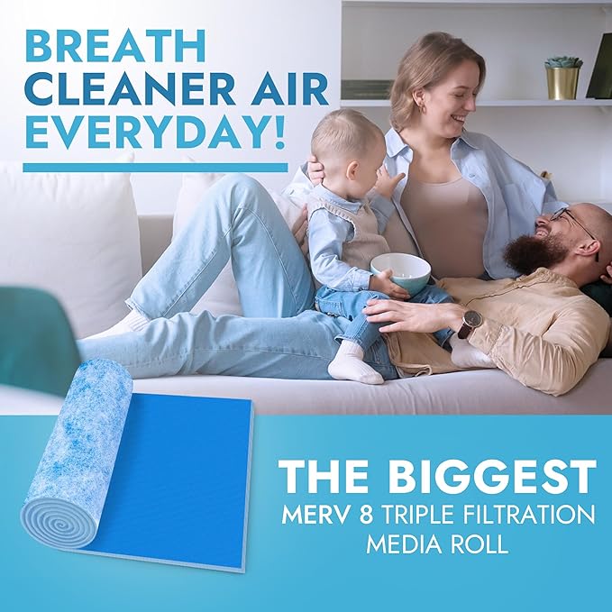 Air Vent Filters - Cut to Size Floor Vent Filters for home. MERV 8 Electrostatic Cut to Fit Roll Adhesive Hook Tape (100+ Filter) (MERV 8-12" x 90" 2 Pack)