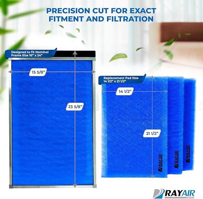 RAYAIR SUPPLY 16x24 Replacement Filter Pads Compatible with Dynamic Air Filter (3 Pack) (16x24)