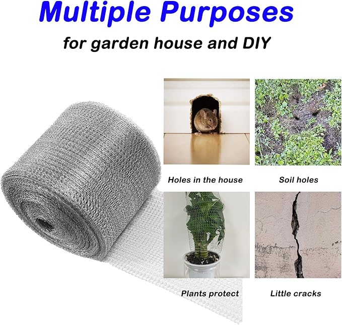 Wire Mesh Hole Fill Fabric 5 in X 103Ft, Weep Holes Filler and Covers, Upgraded Stainless Steel Wire Mesh, Flexible Stretchy Hardware Cloth for Garden House and DIY, Mice Control Rodent Barrier