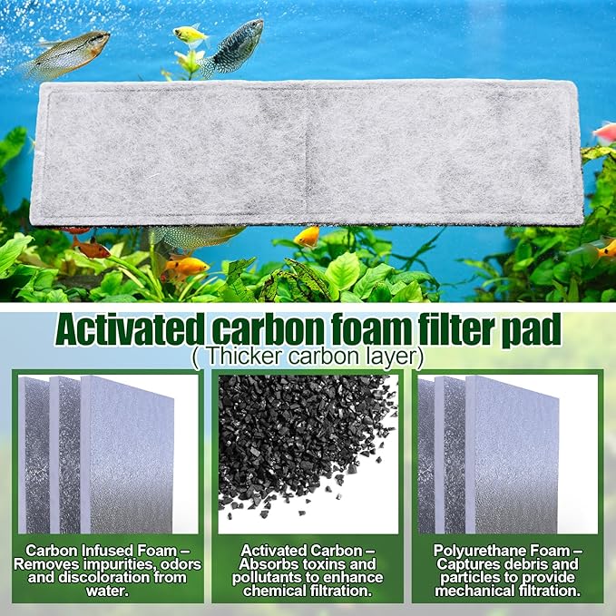 Pangda 24 Pcs Carbon Filter Foam Pads and Foam Filters Compatible with U4 Range of Internal Underwater Sponge Aquarium Underwater Filter Accessories for Internal Replacement Aquarium Fish Tank