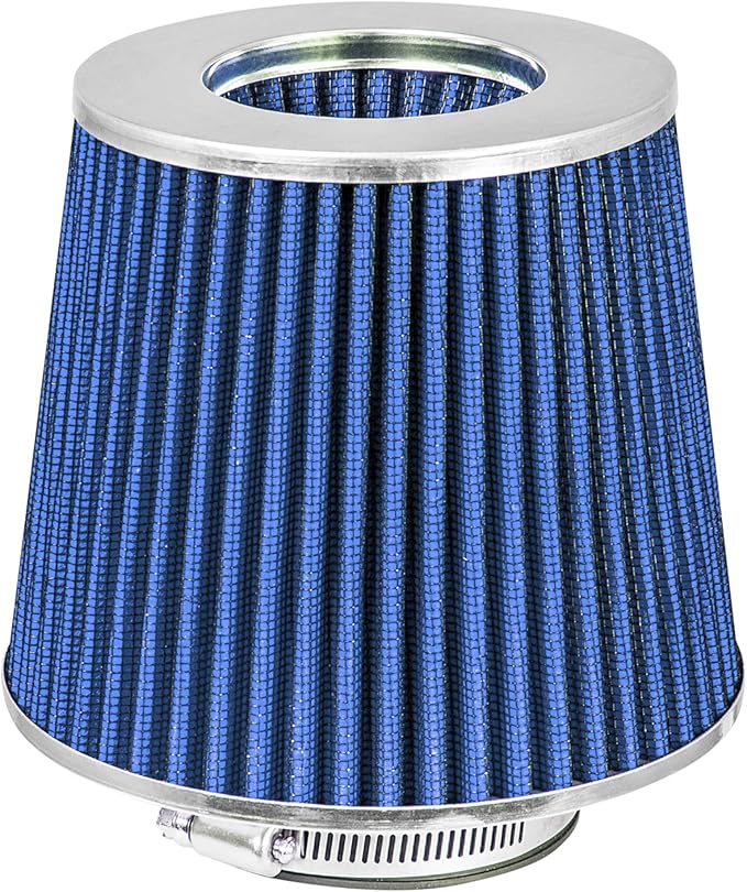 Mortar Aftermarket Auto Air Filter Replacement - Car Enthusiast Class Universal Cold Air Intake Gulps in More Air for More Engine Power & Passionate Induction Sound, 2.5 In, Blue