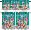 Kitchen Curtains Tiers and Valance Set of 3, Spring Flowers Light Filtering Window Curtain Set, Farmhouse Watercolor Teal Wood Grain Rod Pocket Curtain Drapes for Cafe, Living Room, 24 Inches Tiers