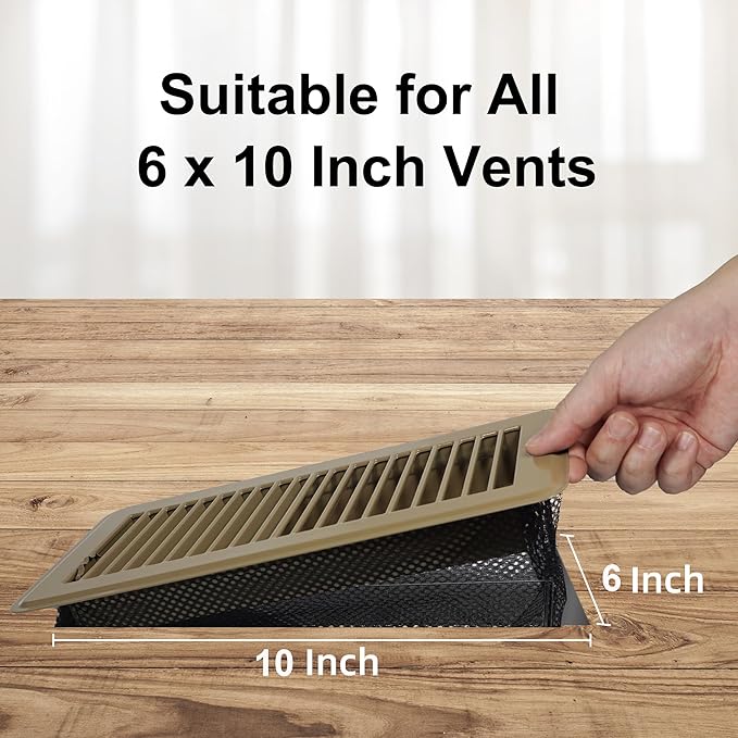 Floor Vent Screen Net, Vent Cover Mesh 6''x10'' for Home Floor and RV Accessory, Air Vent Filter Catches Toys Snacks Pet Food and Pet Hair, Keeps Duct Cleaning - with Spreader Bar 4 Pack