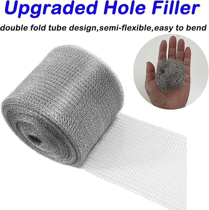 Wire Mesh Hole Fill Fabric 5 in X 103Ft, Weep Holes Filler and Covers, Upgraded Stainless Steel Wire Mesh, Flexible Stretchy Hardware Cloth for Garden House and DIY, Mice Control Rodent Barrier
