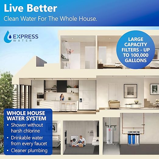 Express Water Whole House Water Filter System | ULTIMATE PROTECTION | 3 Stage Home Filtration, Top Tier Heavy Metal + Anti-Scale Filter, Highly Reduces Scale, Chloramine, Chlorine, PFAs, Lead, Arsenic