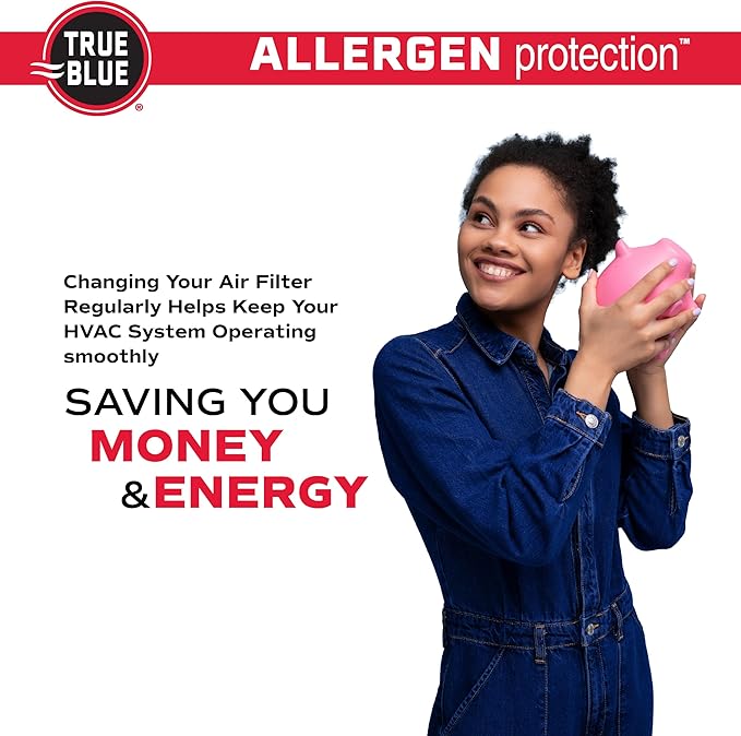 True Blue 12x20x1 MERV 11 Allergen Air Filter (4-Pack) | Electrostatic Pleated HVAC Furnace Air Filter | Replacement Filter for Home Use | Made in USA