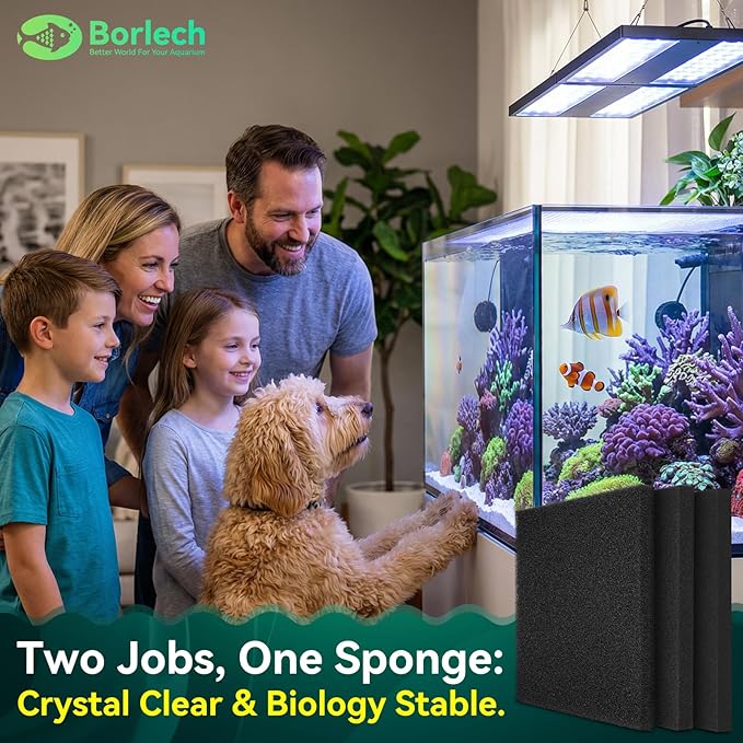 Borlech Aquarium Bio Filter Sponge Pad - Cut-to-Size Aquarium Filter Media for Fish Tank, Pond, Sump - Mechanical & Biological Filtration (18.5"x18.5"x1.6", 50PPI, 2 Pack)
