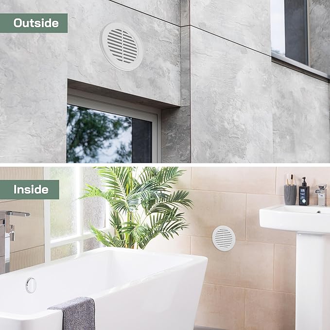 Vent Systems 4" Inch (Opening Dimensions) White Soffit Vent Cover - Plastic Round Air Vent Grille - Built-in Mesh Screen - HVAC Register Louver for Bathroom, Home, Kitchen