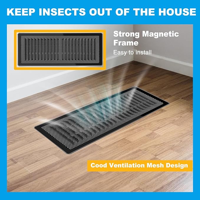 6-Pack Black Magnetic Vent Covers 5.5x12 Inch - Universal Fit for Floor, Wall & Ceiling Registers (6"-7" Width x 12"-13"Length) | High Airflow Mesh Design | Tool-Free Easy Installation