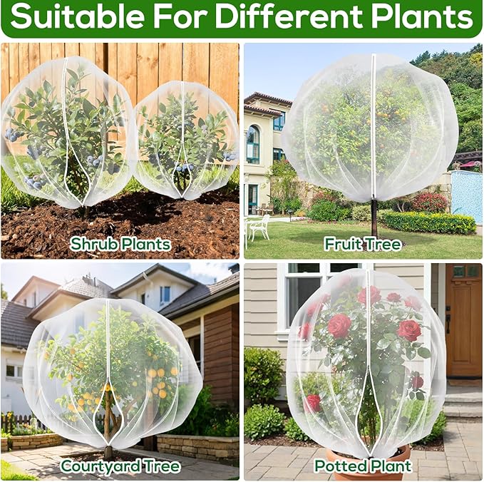 7.8 x 7.8 ft Large Fruit Tree Netting Cover with Zipper and Drawstring,Garden Insect Netting Plant Cover Transparent Bird Plant Barrier Flower Fruit Mesh Screen for Preventing Deer Squirrel Bug