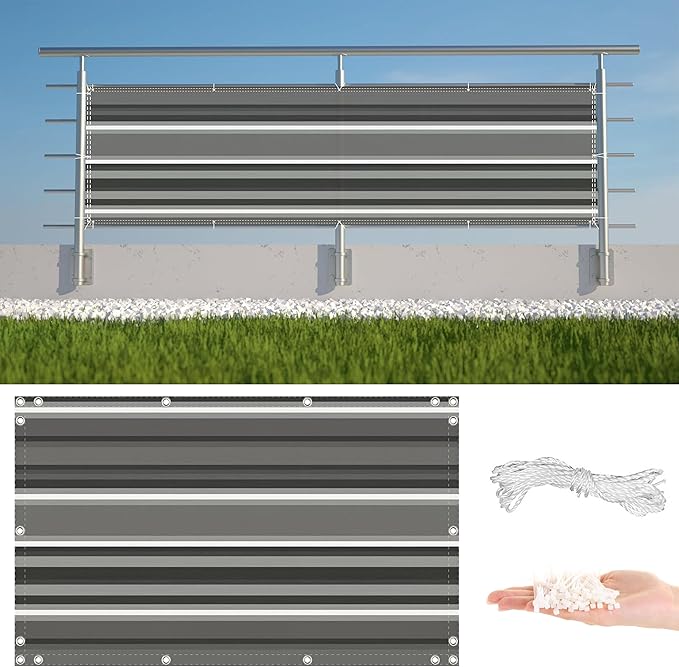 Privacy Fence 2.5' x 65.6' (HDPE) UV Protection Weather-Resistant Garden Fence, Included Cable Ties Customized size for Decks, Patios, Backyards, Outdoor Pools, Porches, Railings, Black White Stripes