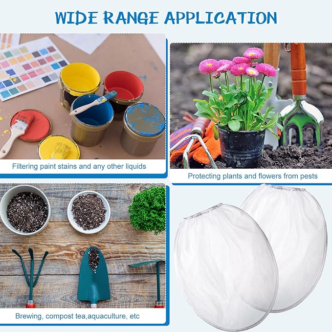 Boao 80 Pieces Paint Strainer Bags White Fine Mesh Filters Bag Bucket Elastic Opening Strainer Bags Hydroponic Paint Filter Bag for Paint Gardening (5 Gallon)
