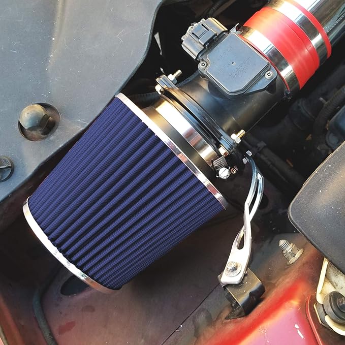 Mortar Aftermarket Auto Air Filter Replacement - Car Enthusiast Class Universal Cold Air Intake Gulps in More Air for More Engine Power & Passionate Induction Sound, 2.5 In, Blue