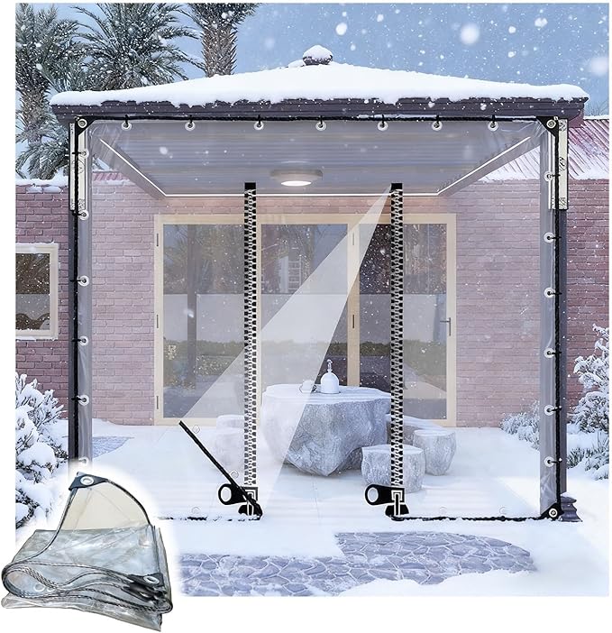 Transparent Tarpaulin Side Panels, Outdoor Clear Tarp Curtains with Zipper Door, Curtain Patio Enclosure for Pergola Porch Carport Canopies(3.5x5m)