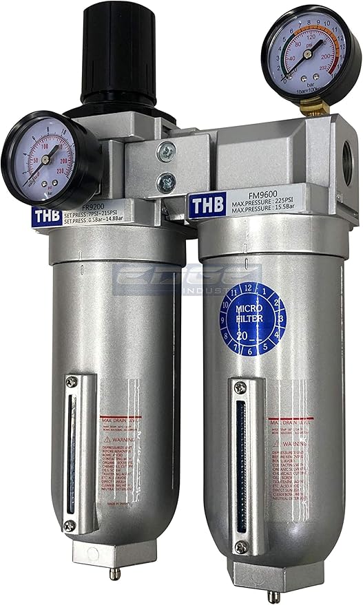 SUPER HEAVY DUTY HIGH FLOW AIR FILTRATION SYSTEM, 2 STAGE PARTICULATE FILTER PLUS OIL REMOVING COALESCING FILTER COMBINATION (1/2" NPT, MANUAL DRAIN)