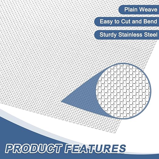 uxcell 20 Mesh 79" x 10" Woven Wire Mesh, 316 Stainless Steel Air Vent Filter Screen, Window Screen Mesh for DIY Projects Vents Cover Filtration Animals Fence