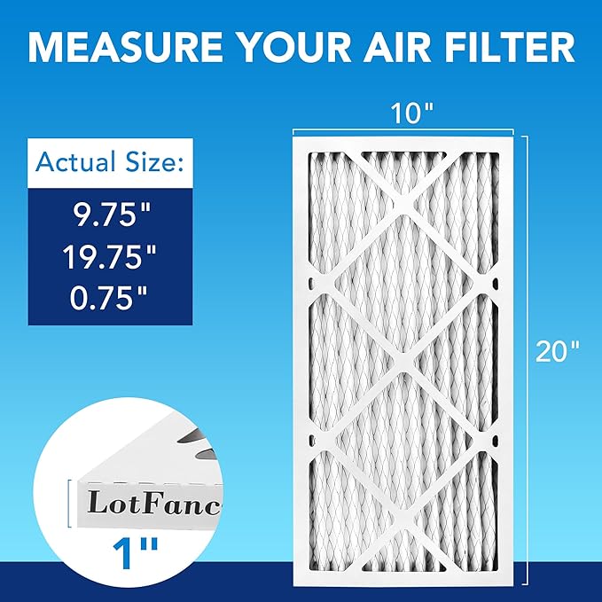 LotFancy 10x20x1 Air Filter MERV 13 6-Pack, Electrostatic Pleated HVAC Furnace Air Filter, Captures Pet Dander Smog Smoke, Actual Size: 9.75"x19.75"x0.75"