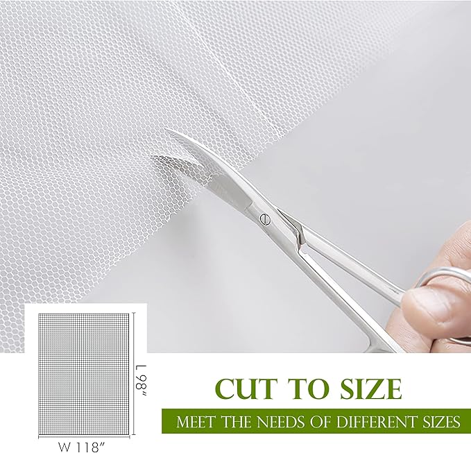 RYB HOME 2 Panels Porch Screen Mesh Outdoor Curtains Lightweight Mosquito Netting for Patio Gazebo Pool Hut Bug Netting Size Adjustable, White, 118 inches Wide x 108 inches Long