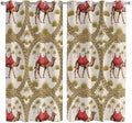 2 Panel Kitchen Cafe Curtains, Camels Palm Trees Sunlight Filtering Nature Air Through, Window Decor Tier Curtains for Living Room 104W x 84L inch Desert Date Coconut Trees Leaves Cords Beige