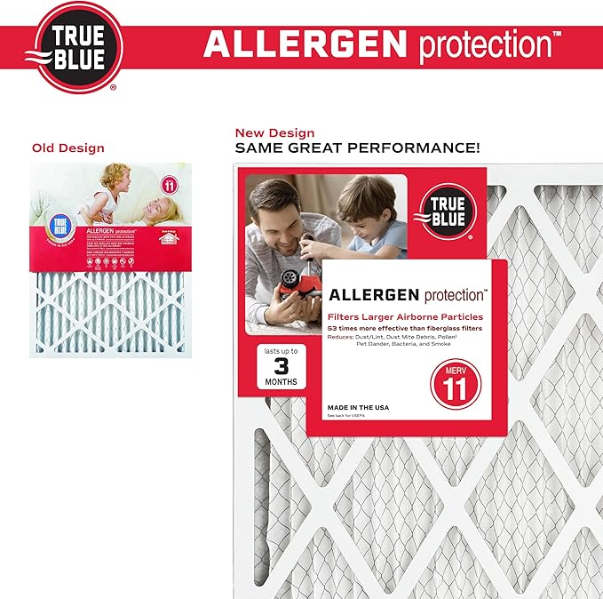 True Blue 14x30x1 MERV 11 Allergen Air Filter (4-Pack) | Electrostatic Pleated HVAC Furnace Air Filter | Replacement Filter for Home Use | Made in USA