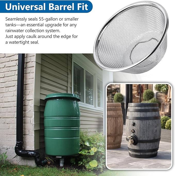 5" Rain Barrel Mesh Cover - Aluminum Insect & Debris Screen for Barrels Collecting Rainwater from Gutters