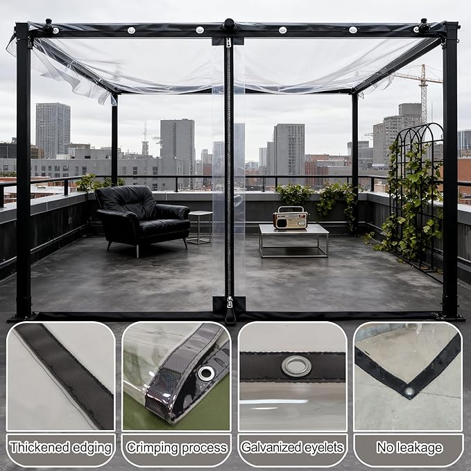 Curtain Patio Enclosure, Water Proof PVC Curtains for Gazebos with Zip, Transparent Outdoor Tarps for Patio Enclosure, Camping, Porch(2x2.5m)