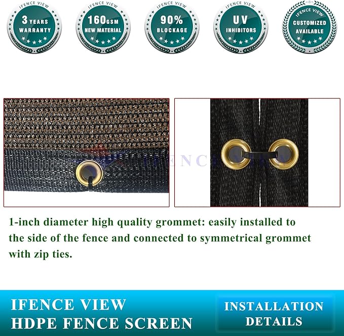 Ifenceview 6'x1' to 6'x100' Brown Shade Cloth Panels Fence Privacy Screen Fabric Mesh Net for Construction Site Yard Driveway Garden Railing Pool Balcony Canopy Awning 160 GSM (6' x 96')