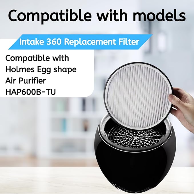 Nispira Filter Replacement for Holmes Egg Air Purifier 360° HAP600B-TU True HEPA Air Intake Removes Dust, Contaminants, 2 Packs