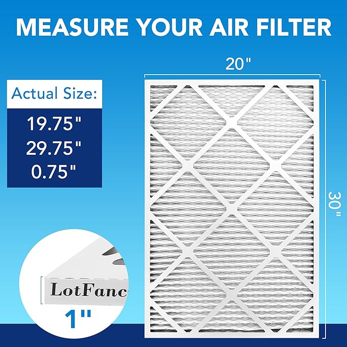 LotFancy 20x30x1 Air Filter MERV 13 4-Pack, Electrostatic Pleated HVAC Furnace Air Filter, Captures Pet Dander Smog Smoke, Actual Size: 19.75"x29.75"x0.75"