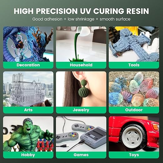 SUNLU 3D Printer Resin 2kg, Fast Curing Standard 3D Resin for LCD DLP SLA Resin 3D Printers, 395 to 405nm UV Curing 3D Printing Liquid Photopolymer Resin, Low Shrinkage, High Precision, 2000g, Grey