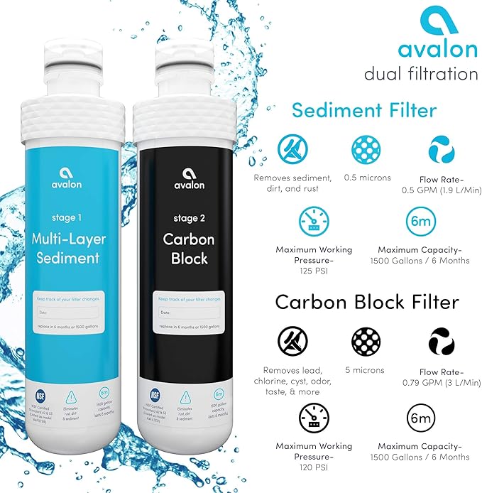 Avalon Genuine AVALONFILTER 2 Stage Replacement Filters Branded Bottleless Water Coolers, Patended, NSF Certified, 2 Count (Pack of 1), White