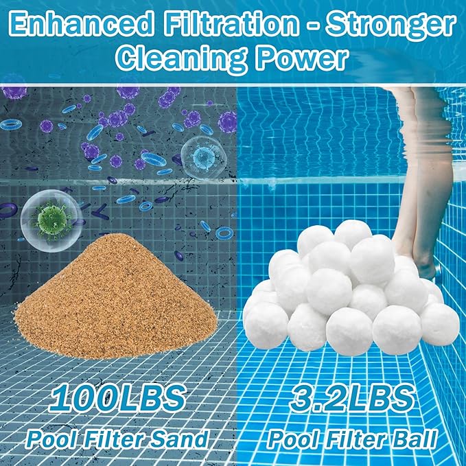 ZeeDix 3.2 lbs Pool Filter Balls for Sand Filter Pump, New Upgrade Efficient Swimming Pool Filter Sand Alternative(Equals 100 lbs Pool Filter Sand), Reusable Eco-Friendly Fiber Filter Media Balls
