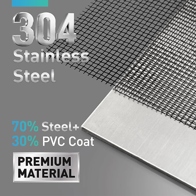 304 Stainless Steel Mesh Window Screen Roll,35IN x 10FT Black Metal Window Screen Replacement,Window Screen Mesh for Window,Door,Patio,Pet,Vent,Filter,Porch,Cage and DIY Project (22 Mesh)