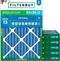 Filterbuy 30x36x2 Air Filter MERV 13 Optimal Smoke & Allergy Defense (6-Pack), Electrostatic Pleated HVAC AC Furnace Filters Replacement, Made in USA (Actual Size: 29.81 x 35.81 x 1.75)