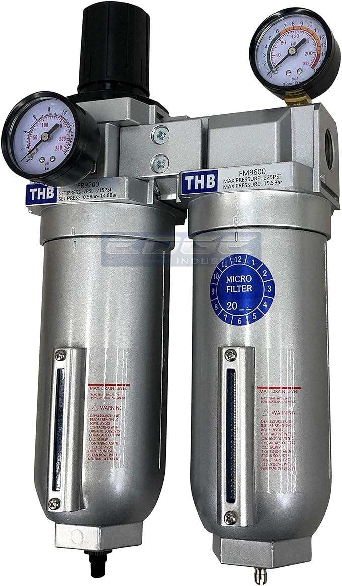 SUPER HEAVY DUTY HIGH FLOW AIR FILTRATION SYSTEM, 2 STAGE PARTICULATE FILTER PLUS OIL REMOVING COALESCING FILTER COMBINATION (1" NPT, AUTO DRAIN)
